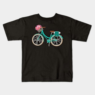 Turquoise bicycle and Peonies Kids T-Shirt